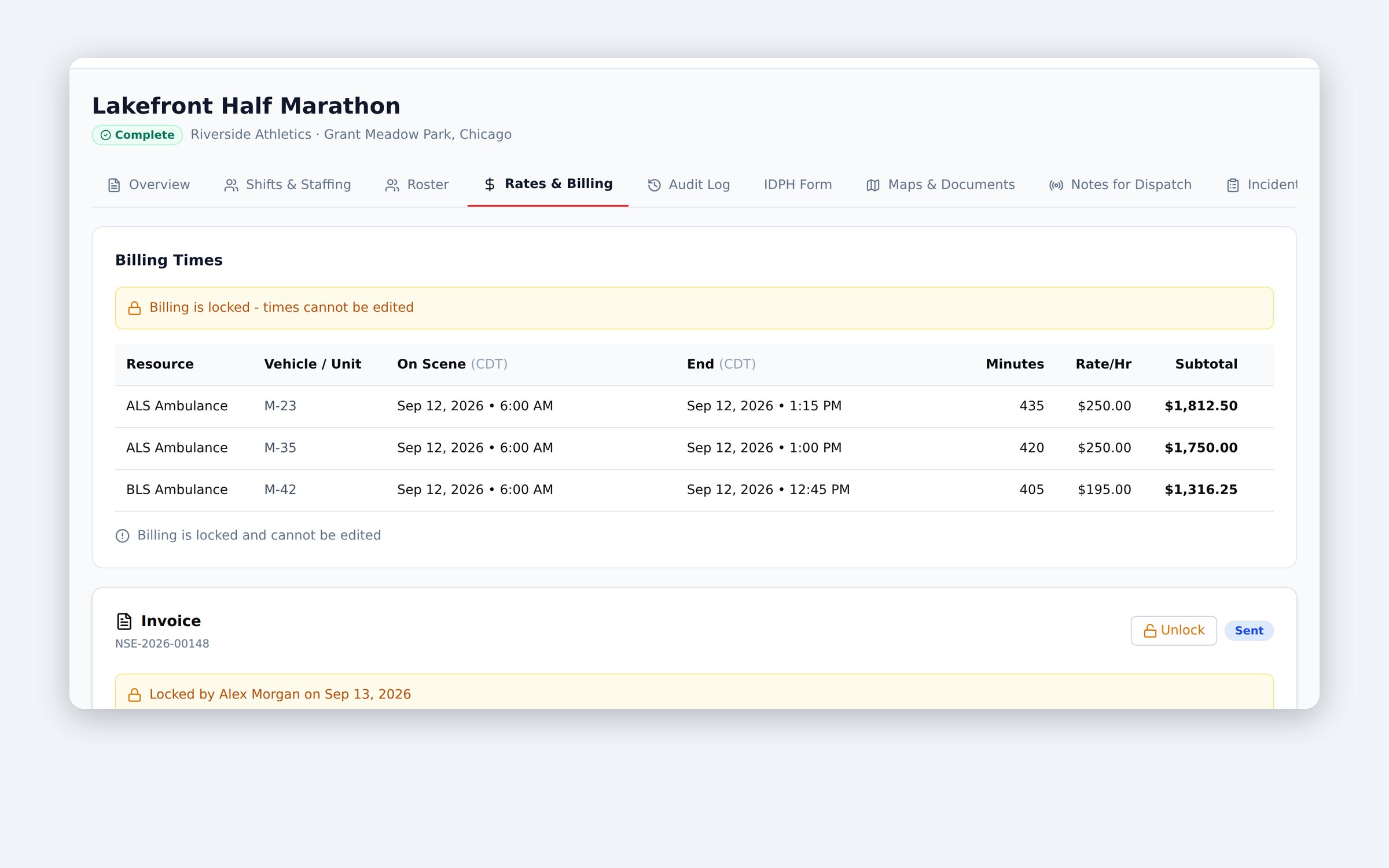 Confirm billing times