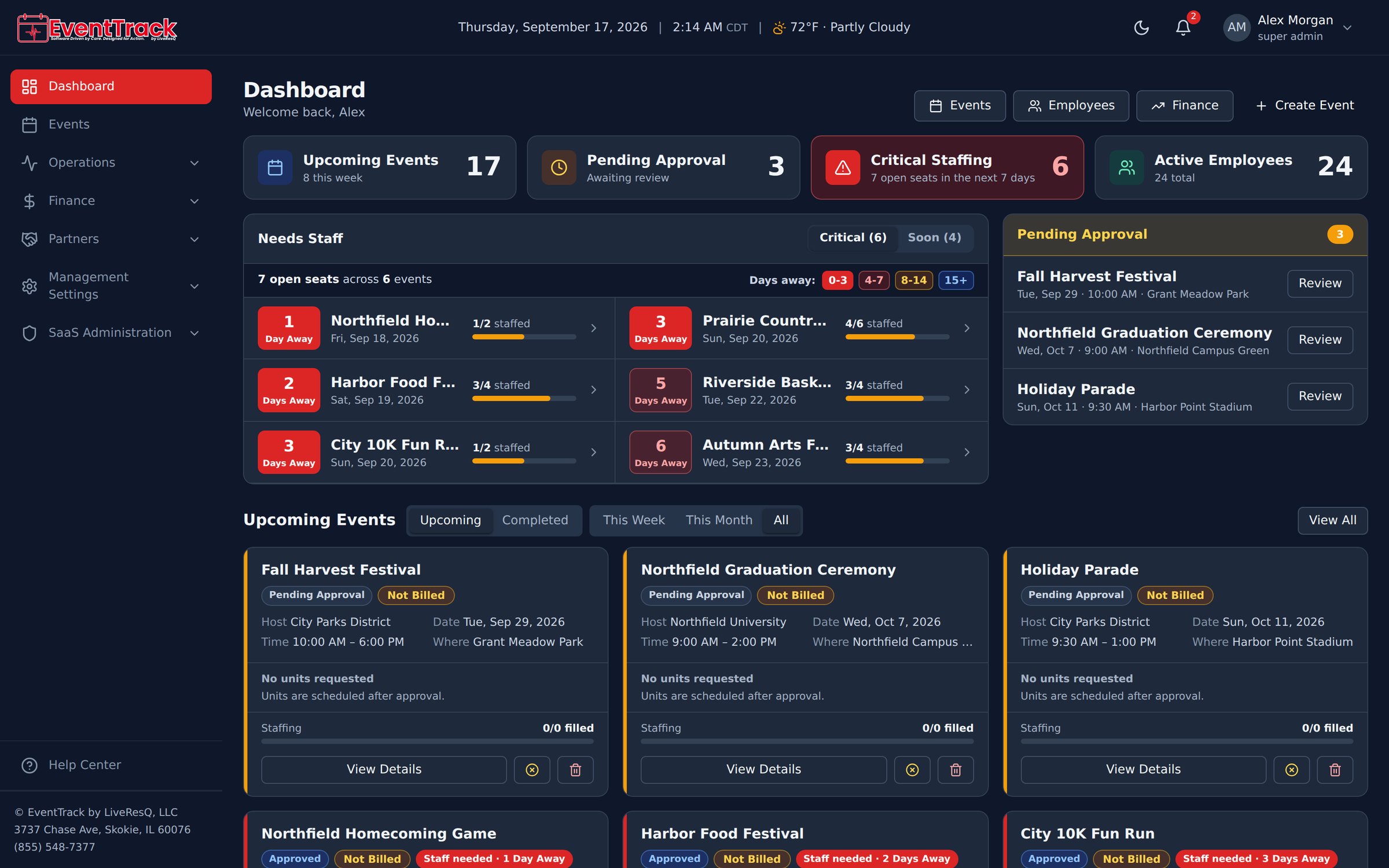 Dashboard in dark mode