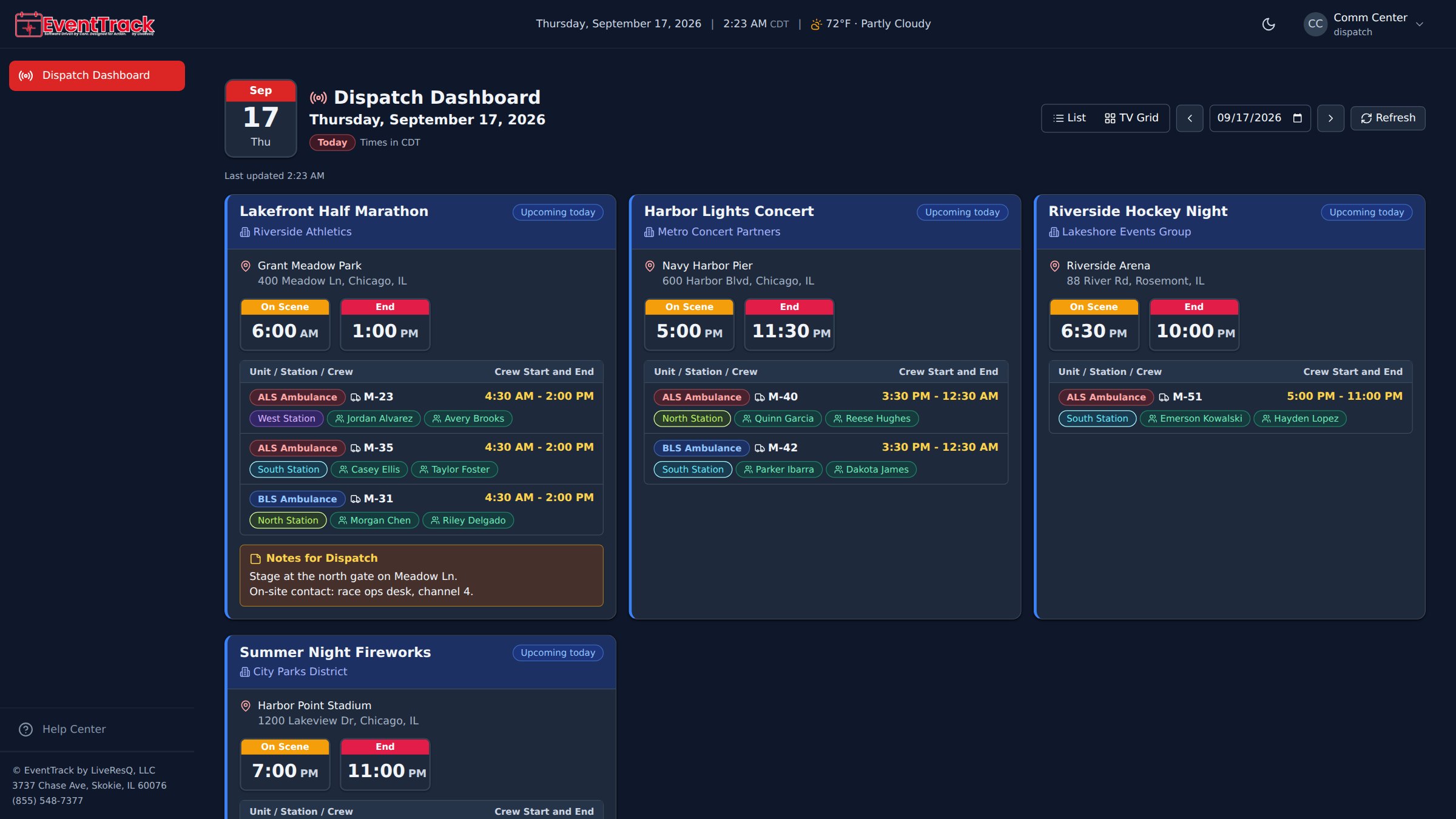 Dispatch Board in TV Grid view