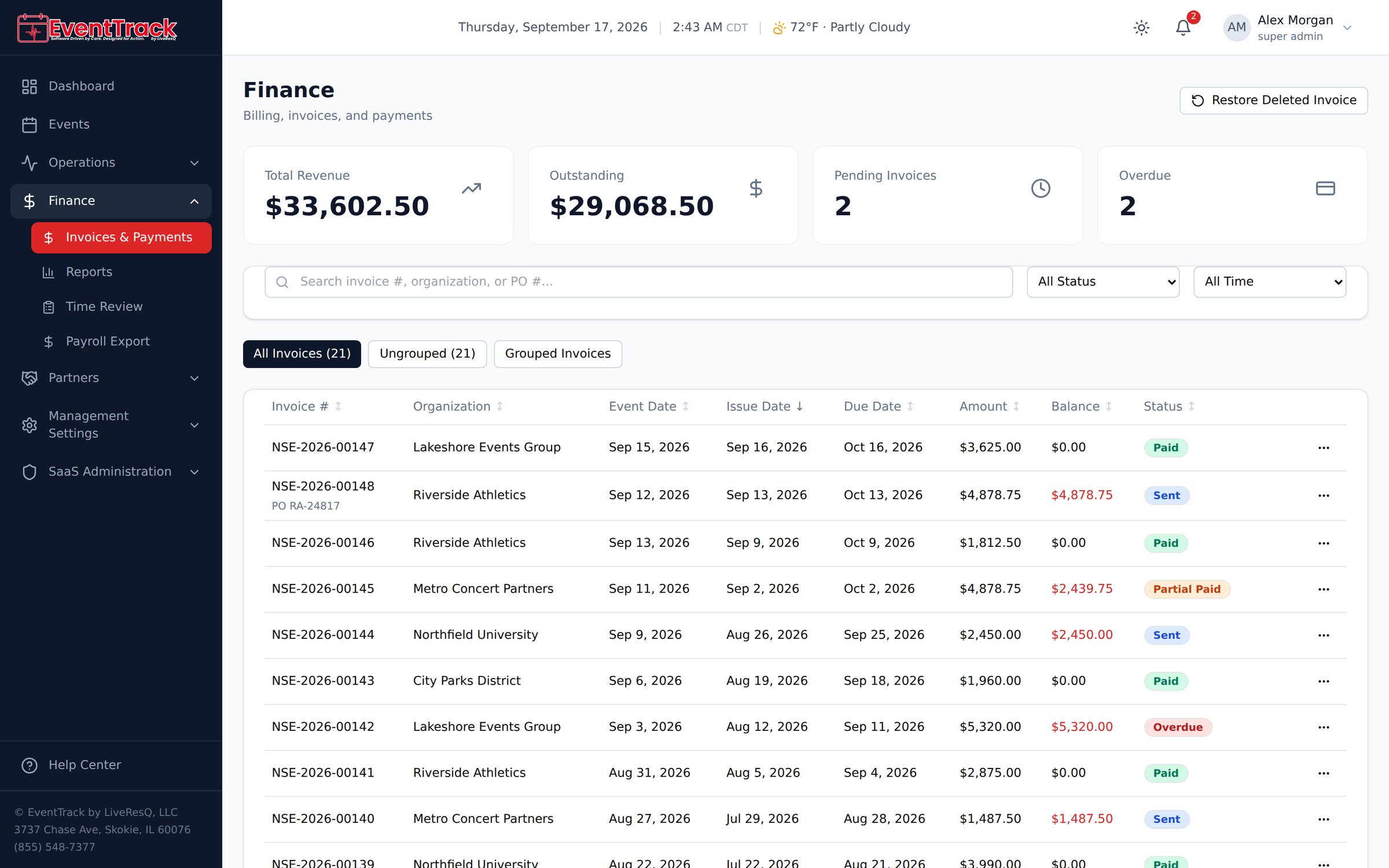 Finance: invoices and payments